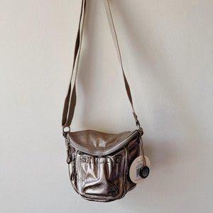 Metallic Silver Leather Crossbody Purse